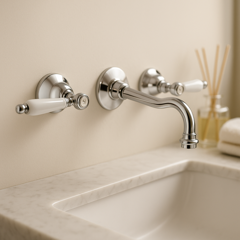 PB classic built-in wall-mounted faucet with white handles, 16 cm spout, Chrome 1208854322